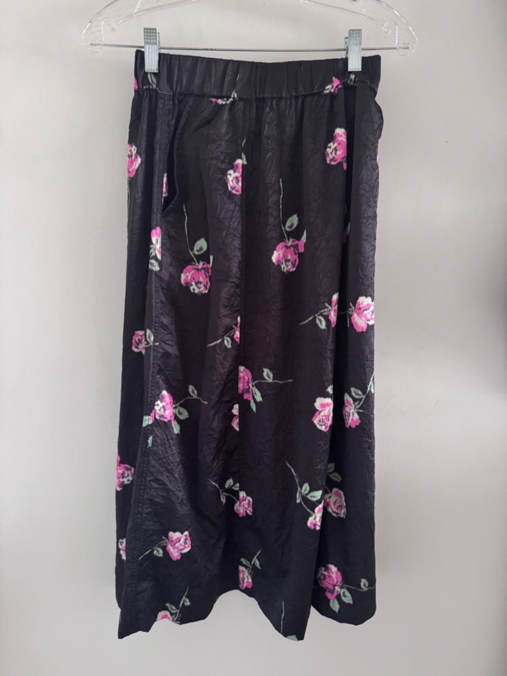 Ganni Floral satin crinkle midi skirt